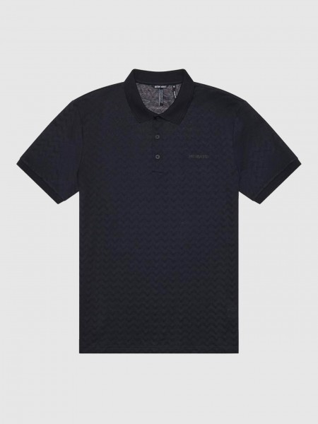 Homem Polo Slim Fit In Mercerized Dobby Cotton Fabric Geometric Motif With Rubber Injection Logo Pri
