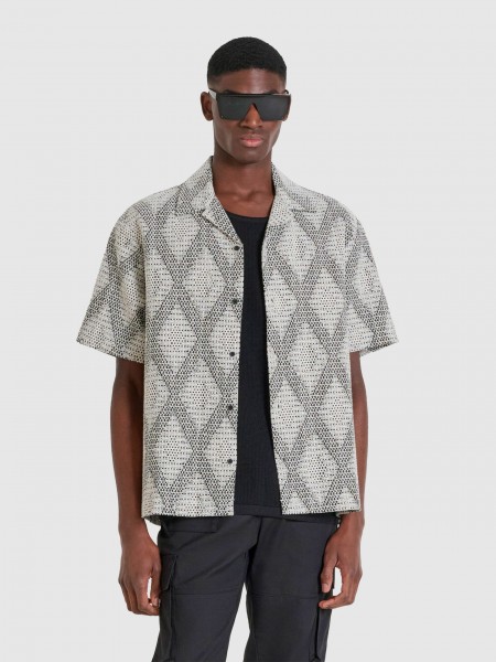 Homem Shirt Relaxed Fit In Jacquard Cotton Blend Fabric With Logoed Metal Badge Antony Morato