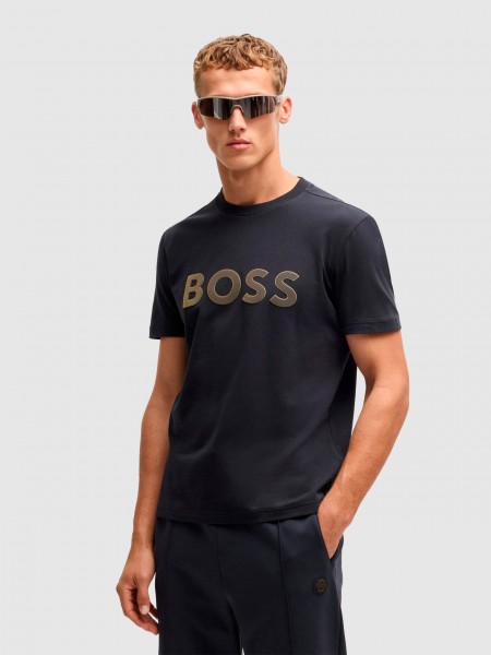 T-Shirt Man Navy Blue Boss Green