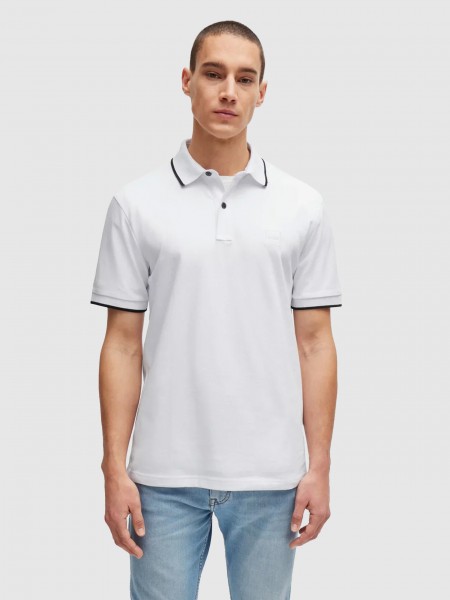 Polo Shirt Man White W / Black Boss Orange