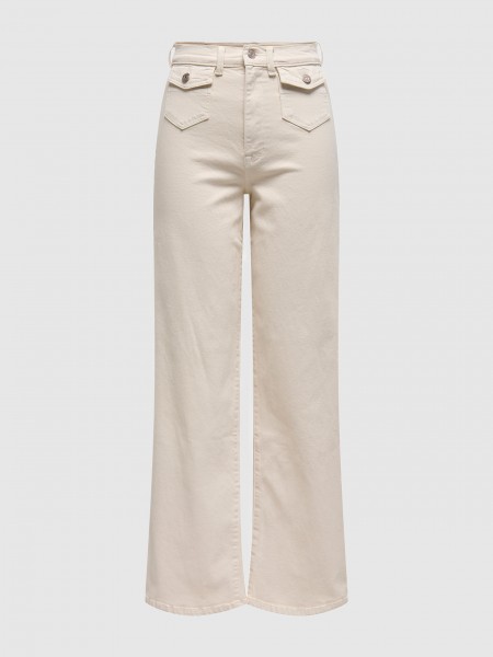 Calca Mulher Onlhope Hw Wide Pocket Ecru Dnm Mae Only