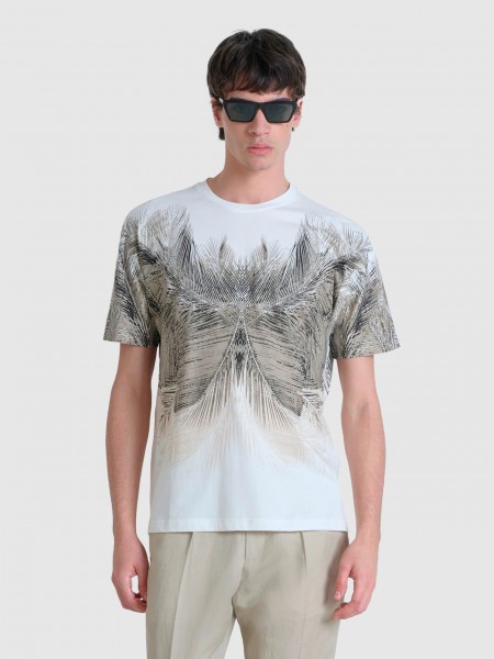Homem T-Shirt Regular Fit In Jersey Cotton Fabric With Water Print And Rubber Injection Logo Print O