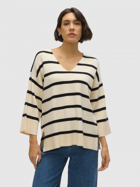 Camisola Mulher Vmsaba 3/4 V-Nck Stripe Pull Ga Noos Vero Moda