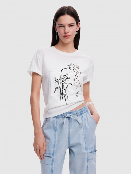Camiseta Mujer Crema Desigual