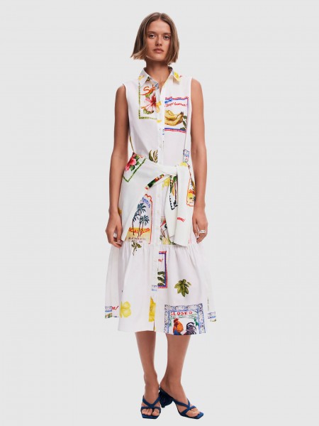 Vestido Mujer Blanco Desigual