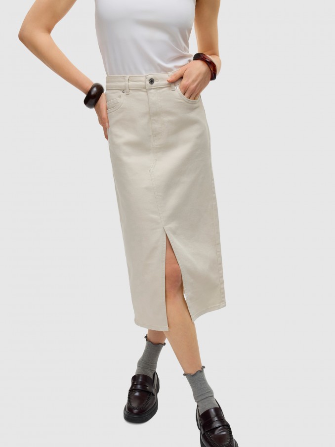 Saia Mulher Vmveri Hr Calf Denim Skirt Ga Mix Noos Vero Moda