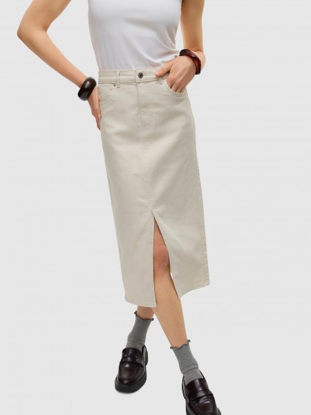 Saia Mulher Vmveri Hr Calf Denim Skirt Ga Mix Noos Vero Moda