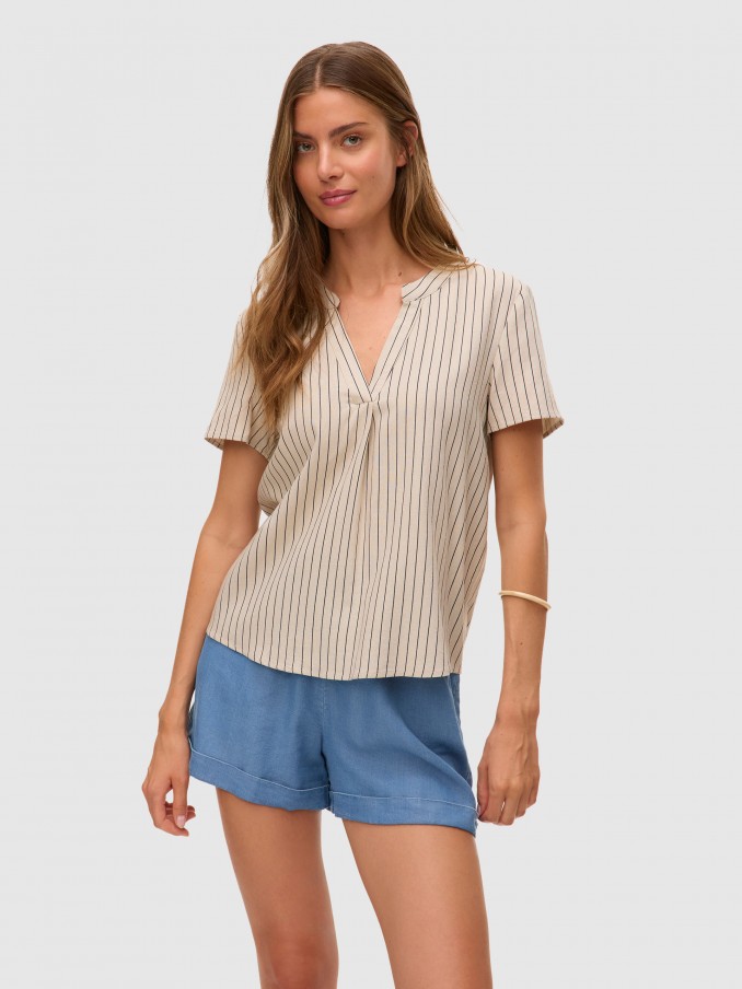 T-Shirt Mulher Vmmymilo Ss V-Neck Top Wvn Ga Noos Vero Moda
