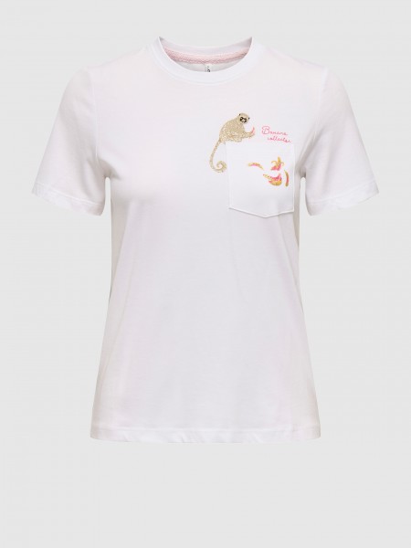 T-Shirt Mulher Onlpolli Life Reg S/s Pocket Top Box Jrs Only