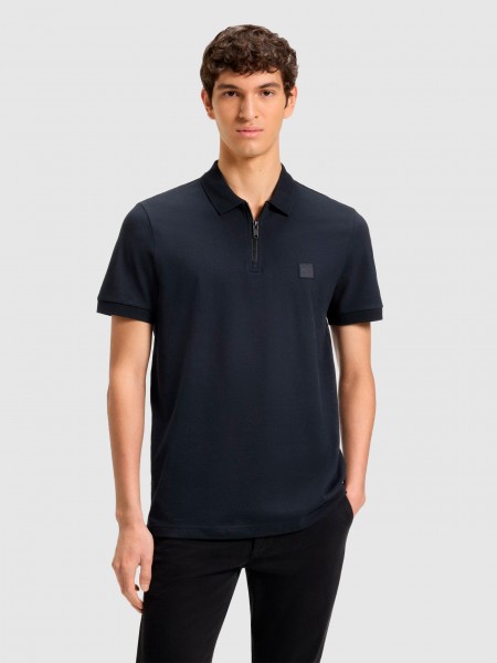 Polo Shirt Man Dark Blue Boss Orange