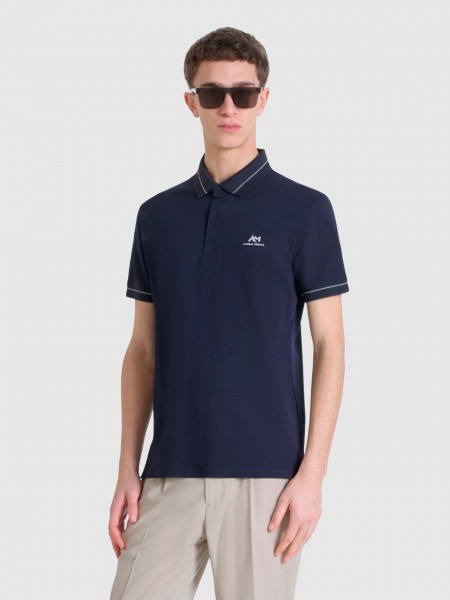 Polos Homem Slim Fit In Mercerized Piquet Cotton Fabric With Foam Logo Print Antony Morato