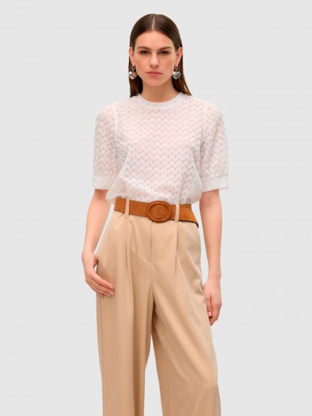Camisola Mulher Vmbecca Lace Ss O-Neck Top Jrs Vero Moda