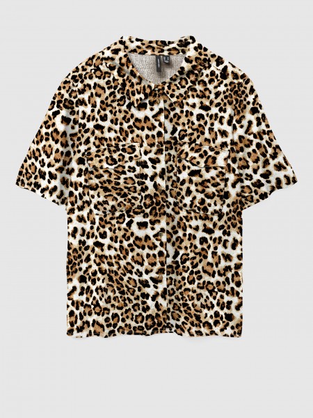 Camisa Mulher Vmeasy Joy Gold Ss Shirt Wvn Ga Vero Moda