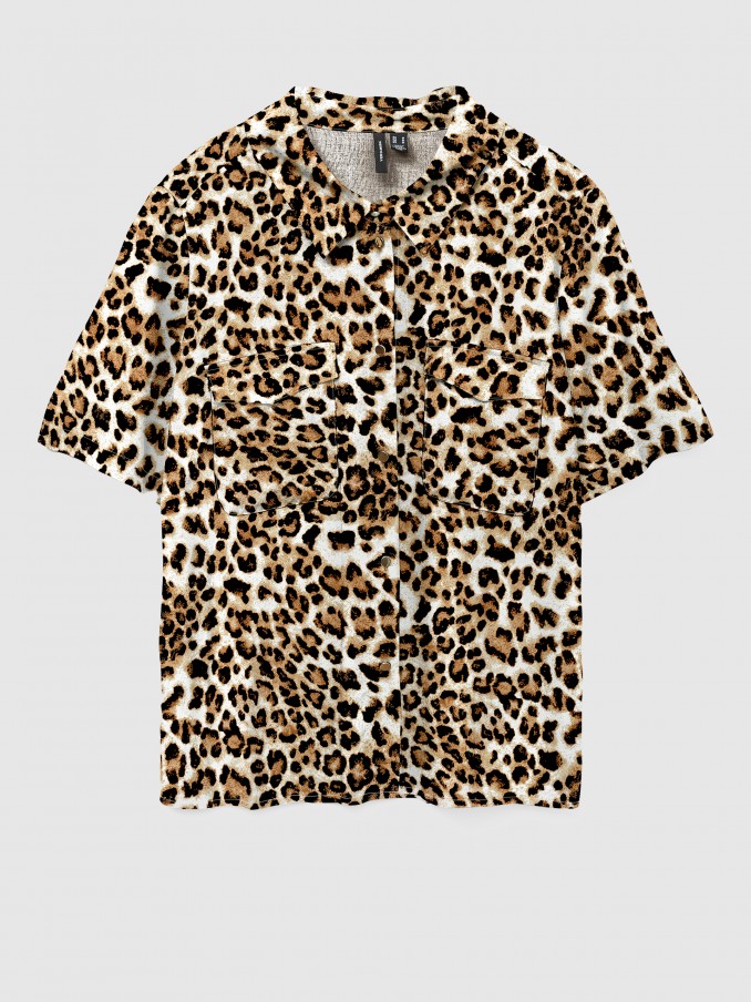 Camisa Mulher Vmeasy Joy Gold Ss Shirt Wvn Ga Vero Moda