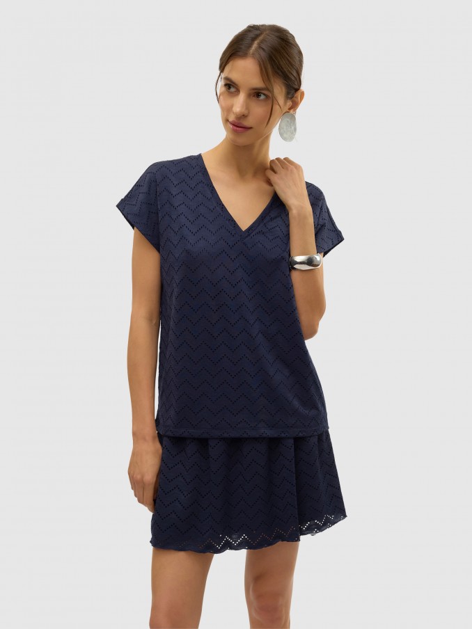 T-Shirt Mulher Vmthas Ss V-Neck Top Jrs Ga Vo Vero Moda