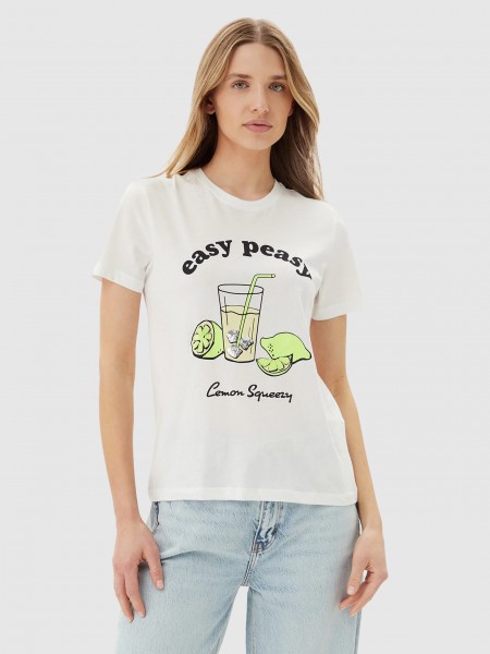 T-Shirt Mulher Onlkita Life Reg S/s Lemon Top Box Jrs Only