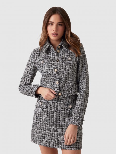 Chaqueta Mujer Negro Con Blanco Guess