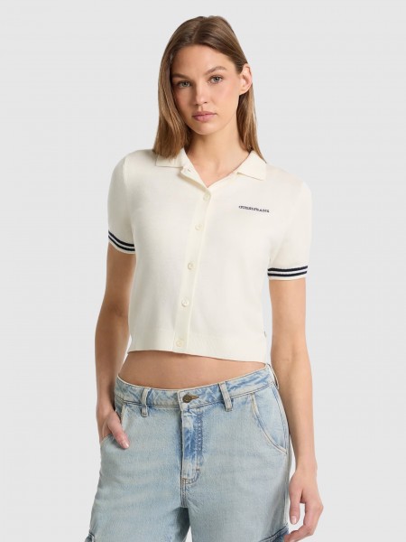 Polo Shirt Woman Cream Guess Jeans