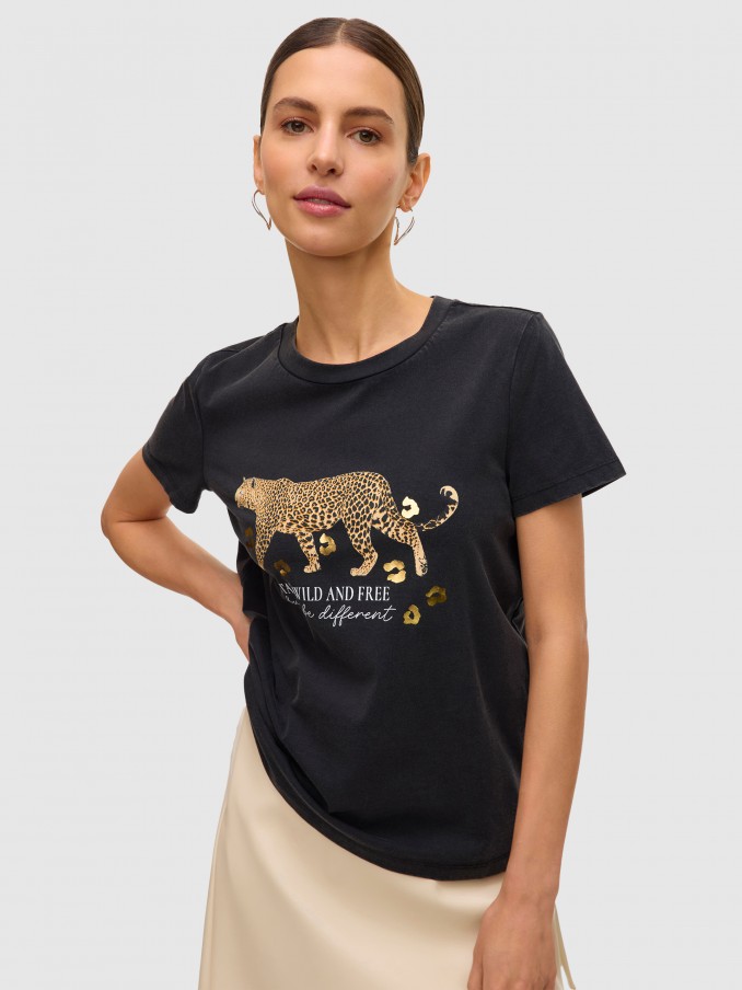 T-Shirt Woman Black With Gold Vero Moda