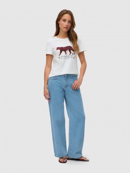 Camiseta Mujer Blanco Con Rojo Vero Moda Camiseta Mujer Blanco Con Rojo Vero Moda