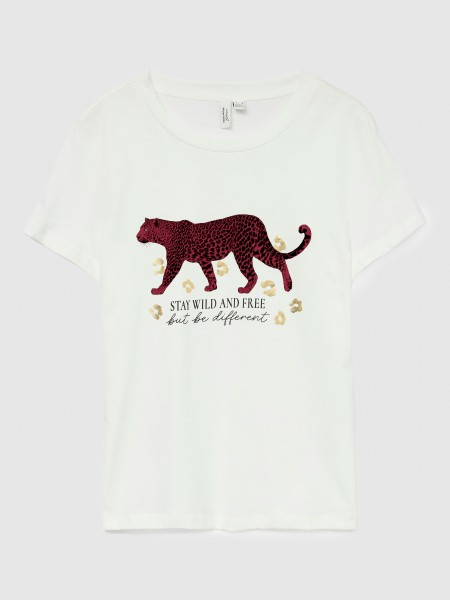 Camiseta Mujer Blanco Con Rojo Vero Moda Camiseta Mujer Blanco Con Rojo Vero Moda