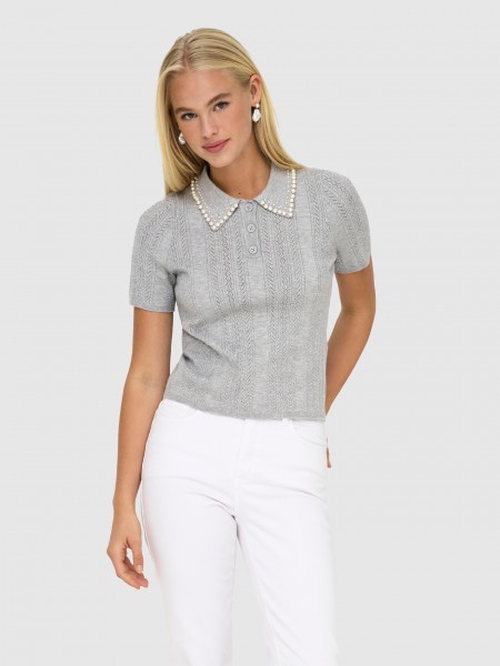Polo Shirt Woman Light Gray Only