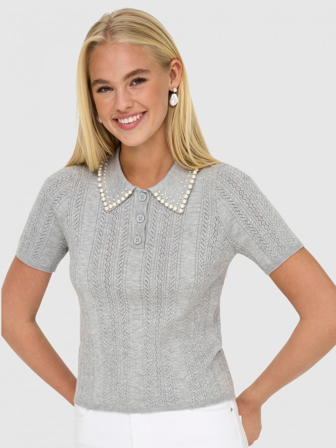 Polo Shirt Woman Light Gray Only