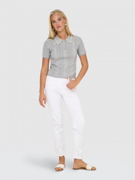Polo Shirt Woman Light Gray Only
