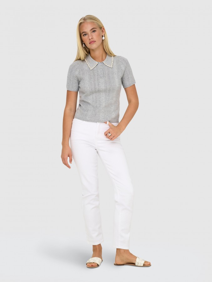 Polo Shirt Woman Light Gray Only