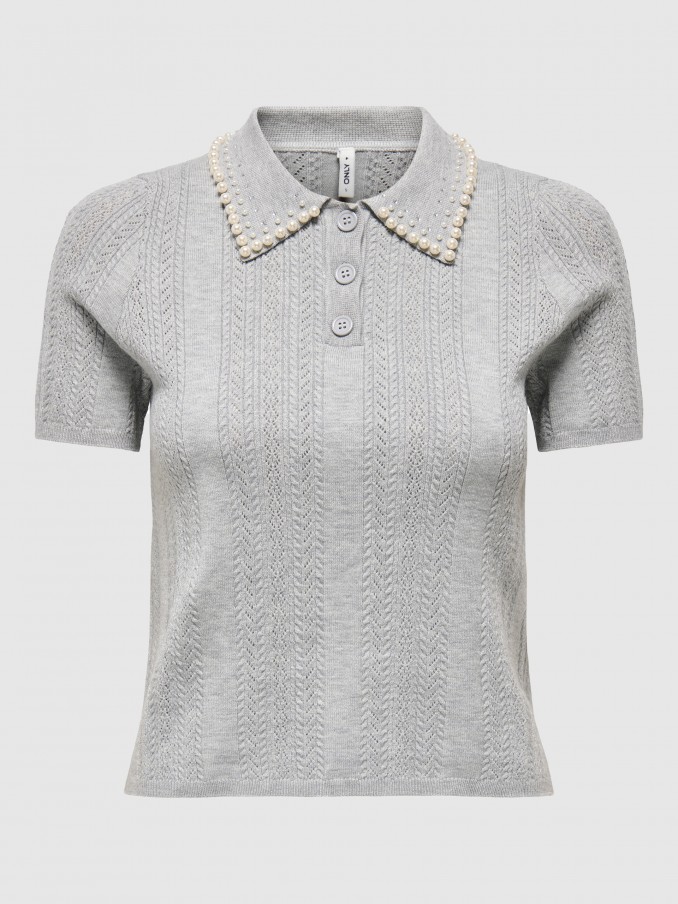Polo Shirt Woman Light Gray Only