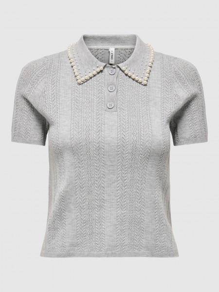 Polo Shirt Woman Light Gray Only