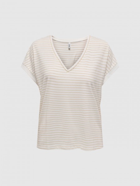 T-Shirt Mulher Onlkarla S/s V-Neck Glitter Top Jrs Only