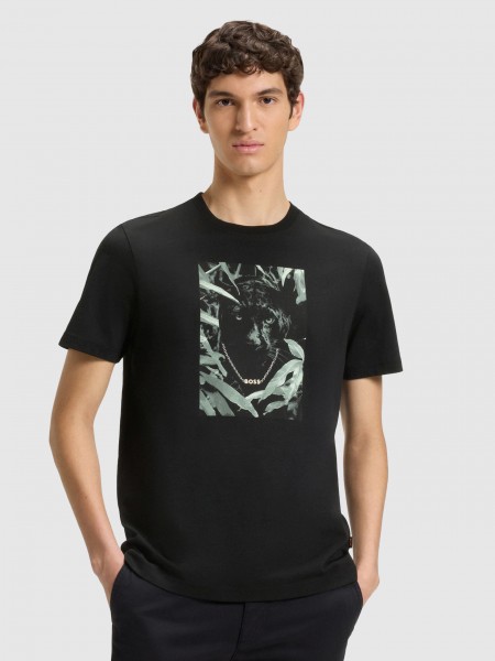 T-Shirt Man Black Boss Orange