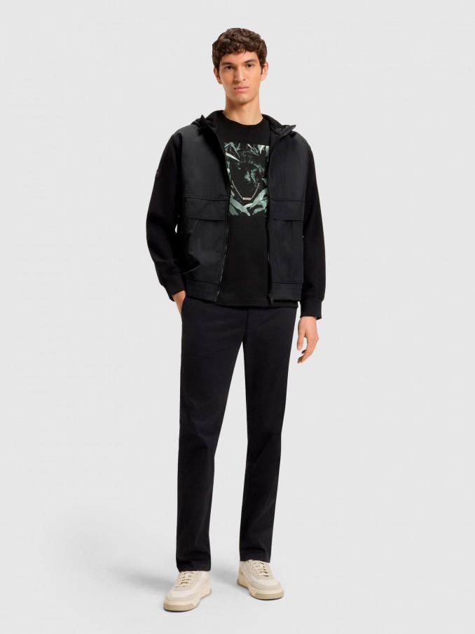 T-Shirt Man Black Boss Orange