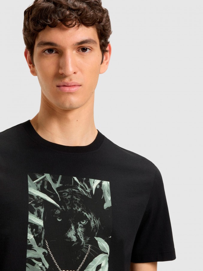 T-Shirt Man Black Boss Orange