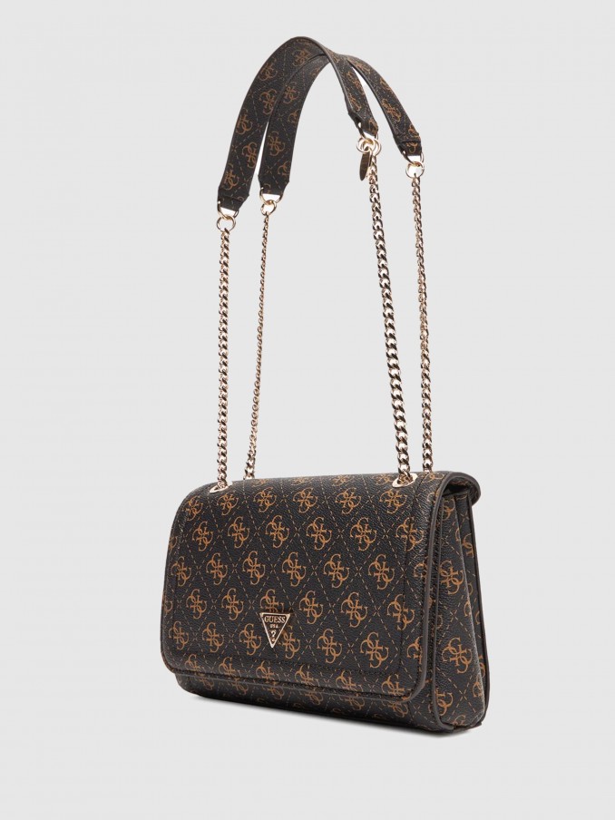 Bolsos de Hombro Mujer (Negro Con Marrón Guess
