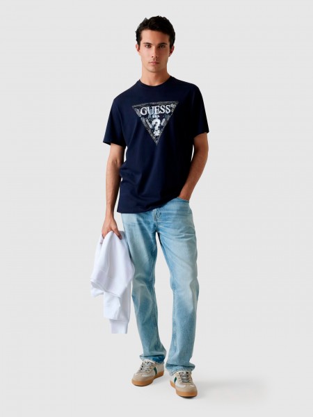 Camiseta Hombre Azul Marino Guess