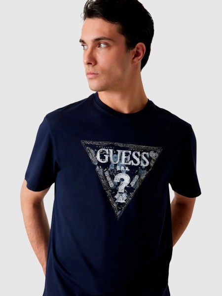 Camiseta Hombre Azul Marino Guess