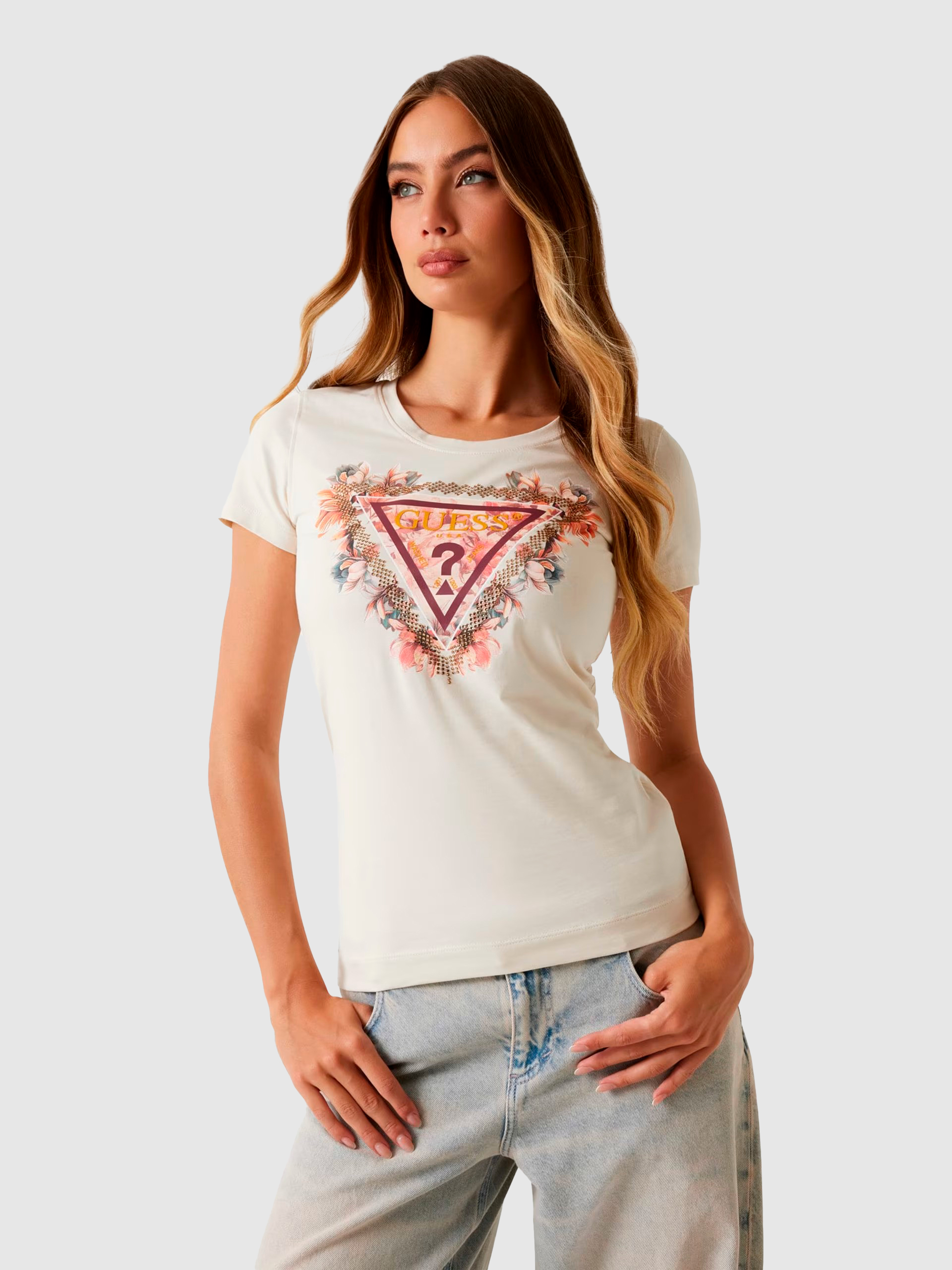 Camiseta Mujer Beige Guess