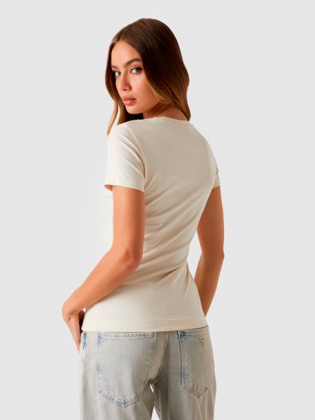 Camiseta Mujer Beige Guess