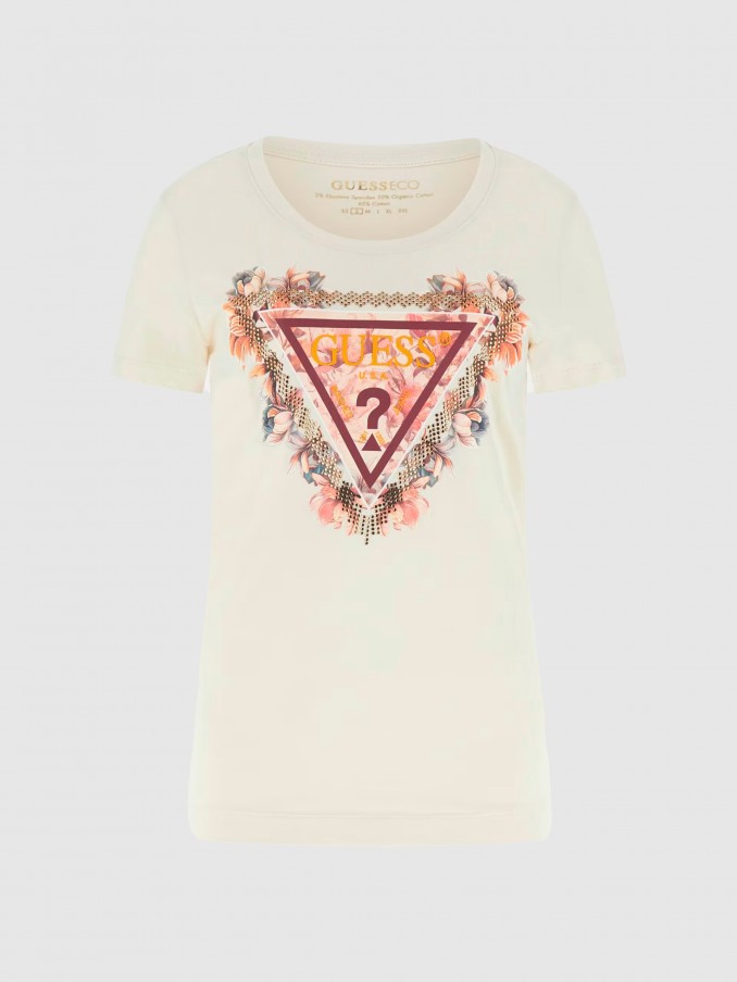 Camiseta Mujer Beige Guess