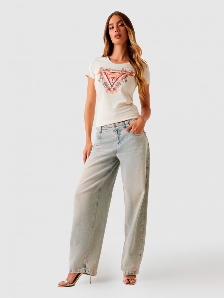 Camiseta Mujer Beige Guess