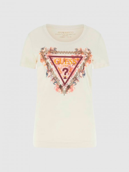 Camiseta Mujer Beige Guess