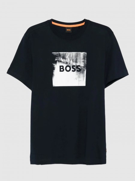 T-Shirt Man Navy Blue Boss Orange