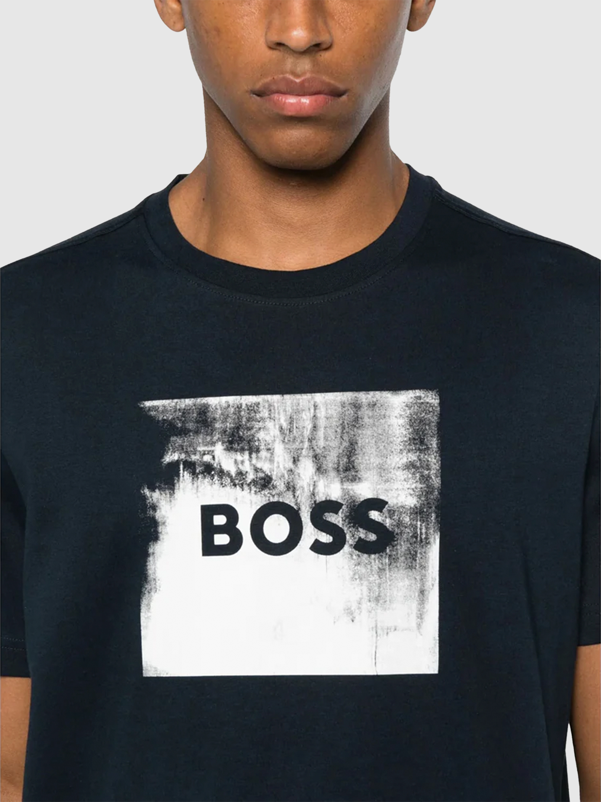 T-Shirt Man Navy Blue Boss Orange