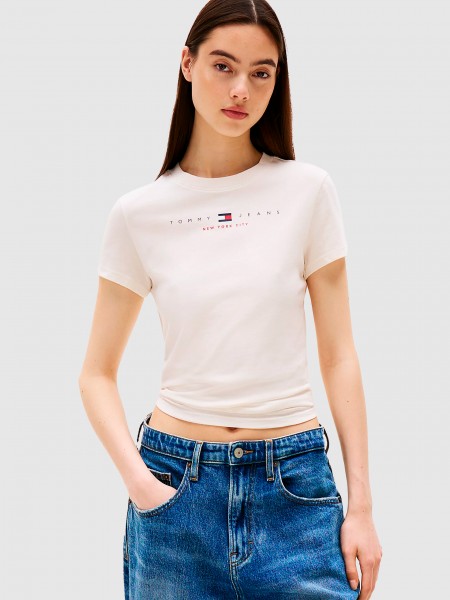 T-Shirt Woman Cream Tommy Jeans