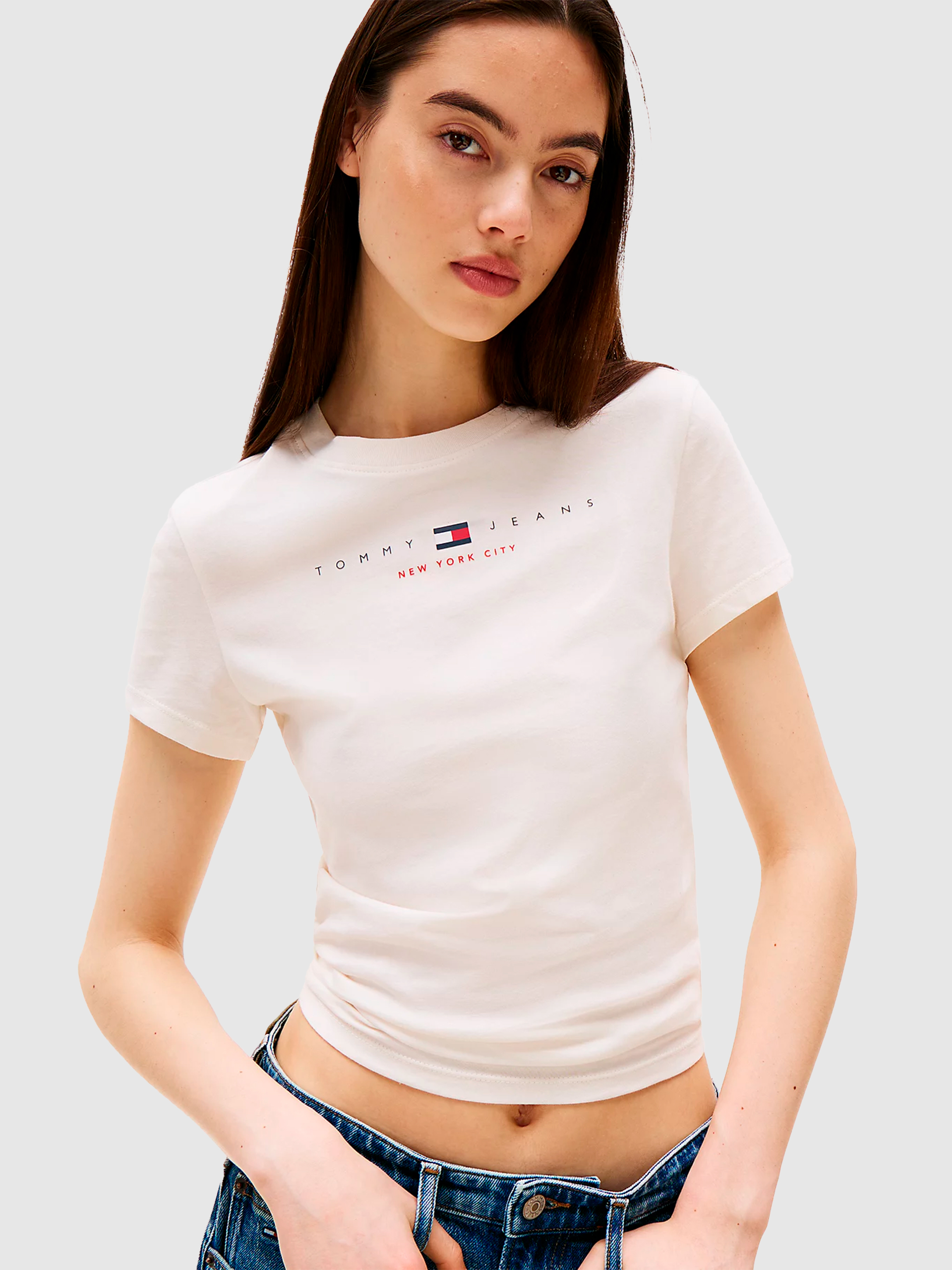 T-Shirt Woman Cream Tommy Jeans