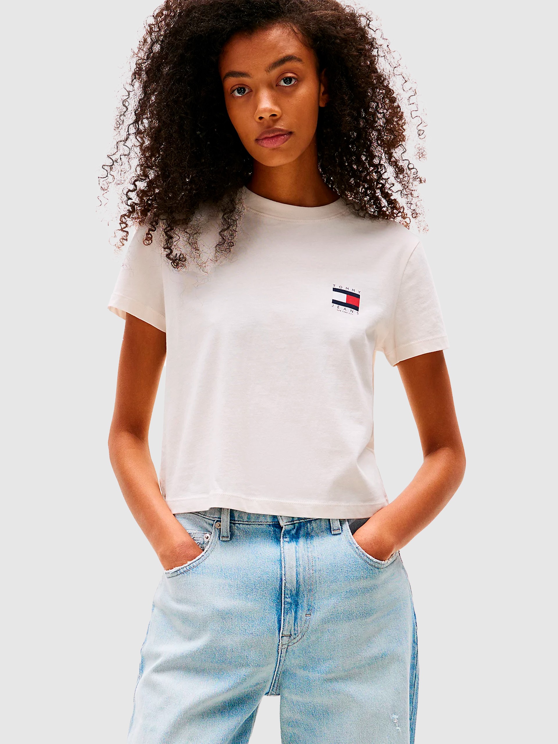 T-Shirt Woman Cream Tommy Jeans