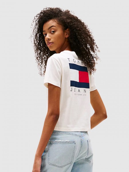 T-Shirt Woman Cream Tommy Jeans