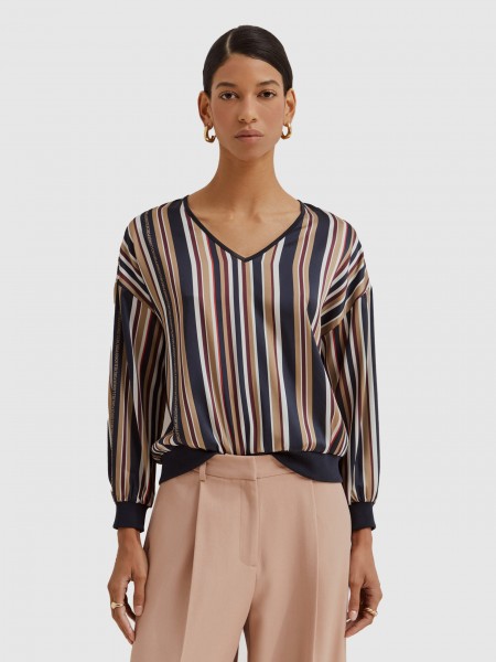 Blouse Woman Blue Stripe Lion Of Porches